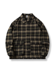 ダークトーンチェック柄長袖シャツ