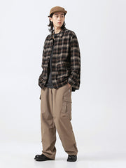 ダークトーンチェック柄長袖シャツ