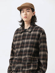 ダークトーンチェック柄長袖シャツ