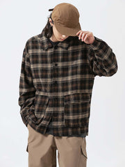 ダークトーンチェック柄長袖シャツ