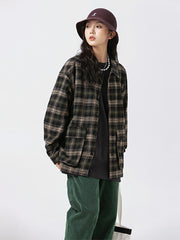 ダークトーンチェック柄長袖シャツ