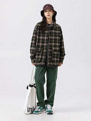 ダークトーンチェック柄長袖シャツ