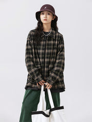 ダークトーンチェック柄長袖シャツ