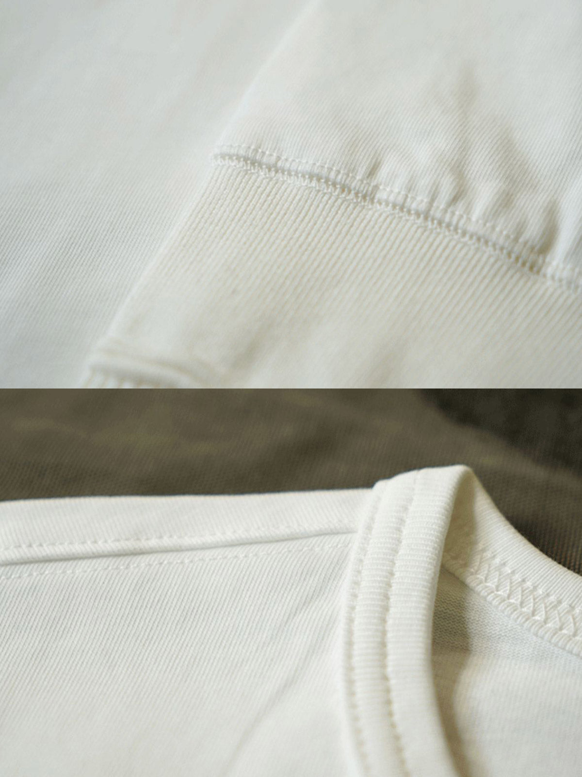 製品画像
クラシックな刺繍入りデザインの改良型ヴィンテージヘンリーネック 長袖Tシャツの正面全体画像。高品質なアメリカ産ピマコットン素材を使用した一着。
詳細画像
刺繍入りの近似色前立てとダブルステッチ仕上げ、リブ仕様の袖口ディテールをクローズアップした画像。美しい縫製と耐久性が特徴。