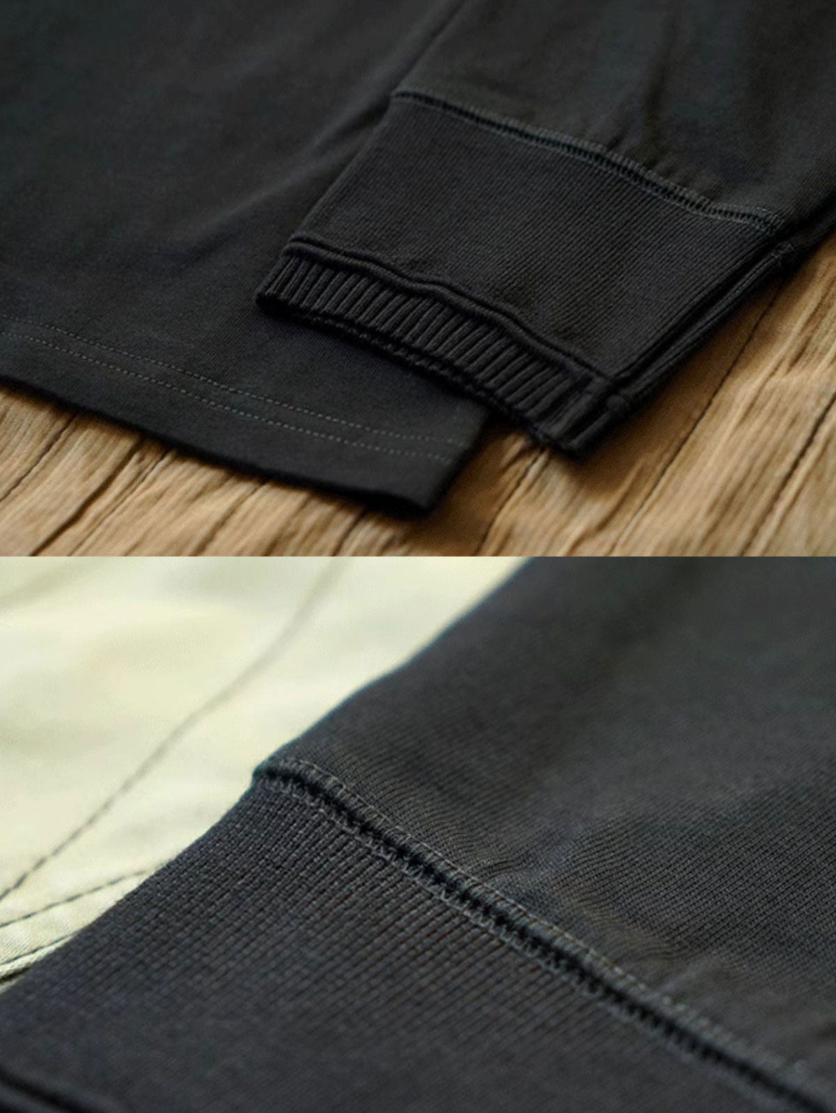 製品画像
クラシックな刺繍入りデザインの改良型ヴィンテージヘンリーネック 長袖Tシャツの正面全体画像。高品質なアメリカ産ピマコットン素材を使用した一着。
詳細画像
刺繍入りの近似色前立てとダブルステッチ仕上げ、リブ仕様の袖口ディテールをクローズアップした画像。美しい縫製と耐久性が特徴。