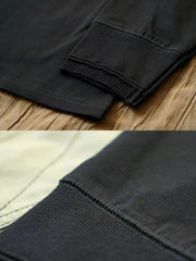 製品画像
クラシックな刺繍入りデザインの改良型ヴィンテージヘンリーネック 長袖Tシャツの正面全体画像。高品質なアメリカ産ピマコットン素材を使用した一着。
詳細画像
刺繍入りの近似色前立てとダブルステッチ仕上げ、リブ仕様の袖口ディテールをクローズアップした画像。美しい縫製と耐久性が特徴。