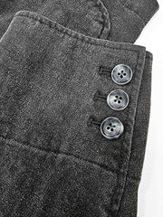 製品画像:バティック染めヴィンテージリネンジャケットの正面画像
詳細画像:袖口に施されたヴィンテージ風ボタンと色落ち加工のディテール