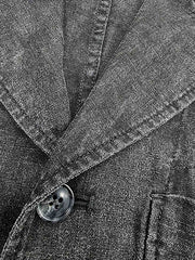 製品画像:バティック染めヴィンテージリネンジャケットの正面画像
詳細画像:袖口に施されたヴィンテージ風ボタンと色落ち加工のディテール