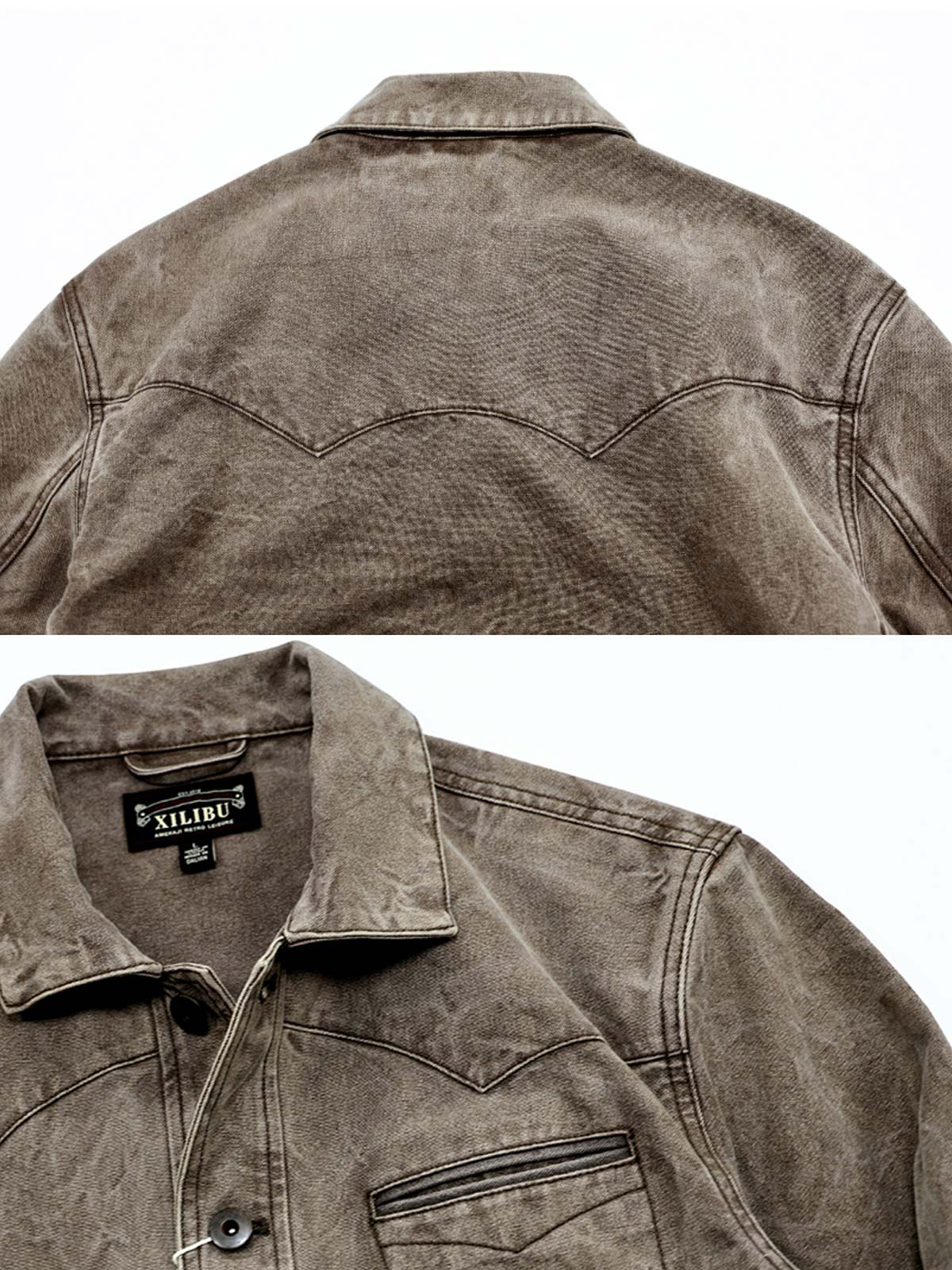 製品画像:アメカジスタイルのヴィンテージ重洗いキャンバスワークジャケット
詳細画像:ヴィンテージ加工の金具と工字ボタンディテール