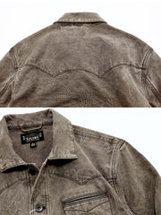 製品画像:アメカジスタイルのヴィンテージ重洗いキャンバスワークジャケット
詳細画像:ヴィンテージ加工の金具と工字ボタンディテール