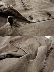 製品画像:アメカジスタイルのヴィンテージ重洗いキャンバスワークジャケット
詳細画像:ヴィンテージ加工の金具と工字ボタンディテール