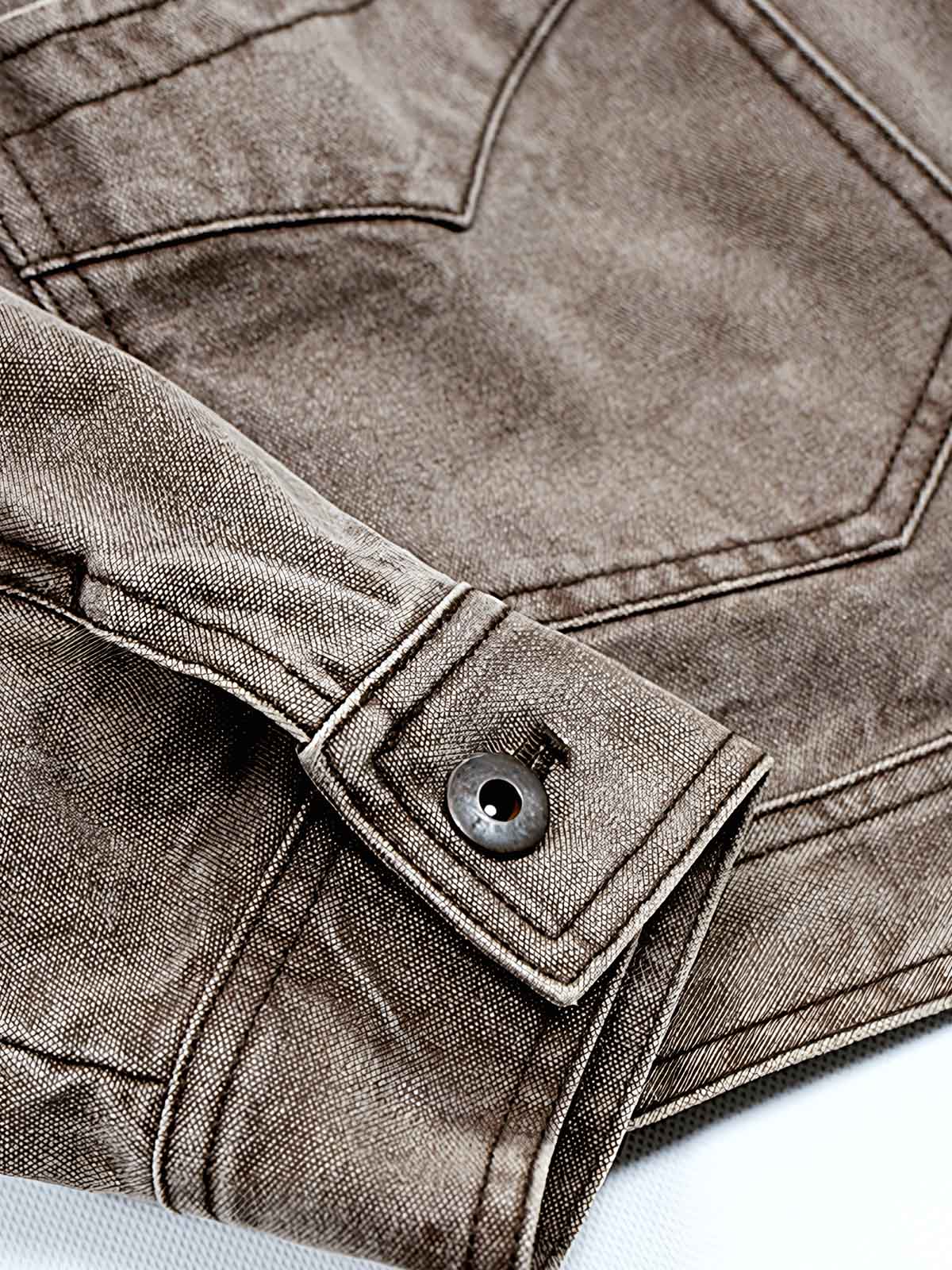 製品画像:アメカジスタイルのヴィンテージ重洗いキャンバスワークジャケット
詳細画像:ヴィンテージ加工の金具と工字ボタンディテール