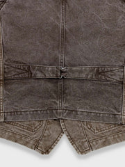 製品画像:ヴィンテージ加工を施した全コットン製アメカジワークベスト
詳細画像:ポケットディテールと水洗い抜染加工によるヴィンテージ風の質感