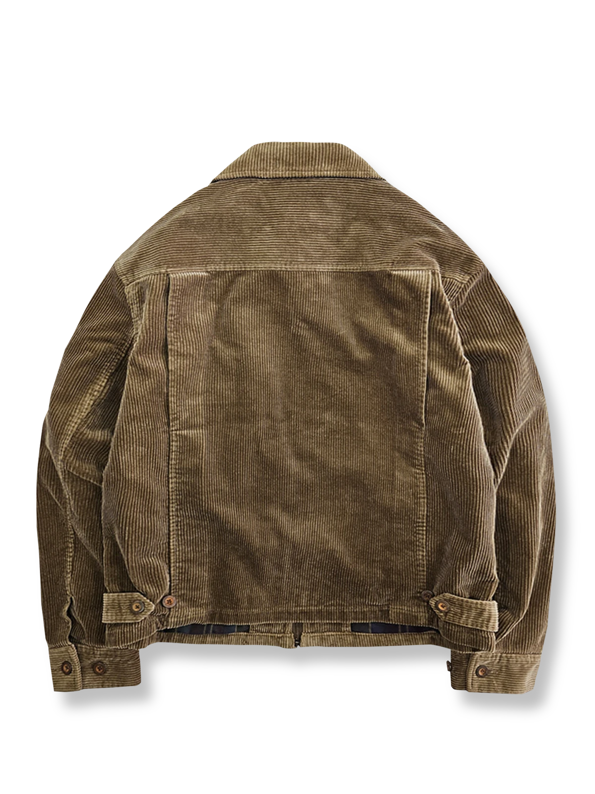 製品画像
クラシックなヴィンテージスタイルのコーデュロイ ワークジャケットの正面全体画像。特別なウォッシュ加工とショート丈デザインが特徴の一着。
詳細画像
YKK製の真鍮ジッパー、ブラスボタン、多ポケットデザイン、そしてコーデュロイ素材の独特な風合いをクローズアップした画像。質感とヴィンテージ感を際立たせたディテール。