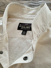 スタンドカラーリネン混シャツ