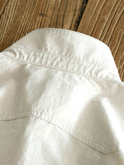 スタンドカラーリネン混シャツ