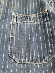 詳細画像: 藍染めストライプシャツの両胸ポケットのディテール