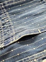 詳細画像: 藍染めストライプシャツの両胸ポケットのディテール