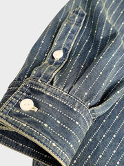 詳細画像: 藍染めストライプシャツの両胸ポケットのディテール