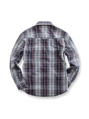 アメリカンクラシック・ビンテージウォッシュ・コットン・チェック・ツイル・ウェスタンシャツ全体を展示、その特徴的なチェックデザインとスタイルが強調されています。