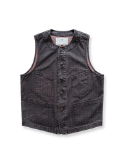 クラシック アメリカンデザインのストーン ウォッシュヴィンテージジャカードベスト