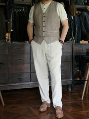 ヴィンテージリネンストライプスリムベスト