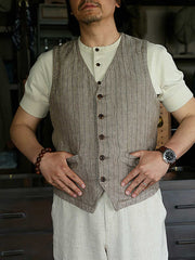 ヴィンテージリネンストライプスリムベスト