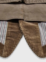 製品画像: コーデュロイワークベスト全体写真。100%コットン素材と多ポケットデザインが際立つアメカジスタイルのヴィンテージ風ベスト。
詳細画像: コーデュロイ素材の繊細な質感、多ポケットディテール、果実モチーフボタンのクラシックなアクセントを強調した写真。