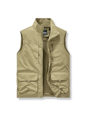 軽量 通気性 立襟 多ポケット フィッシングベスト