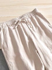 天然麻 ゴムウエストスラックス