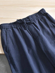 天然麻 ゴムウエストスラックス