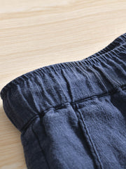 天然麻 ゴムウエストスラックス