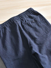 天然麻 ゴムウエストスラックス