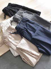 天然麻 ゴムウエストスラックス