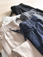 天然麻 ゴムウエストスラックス