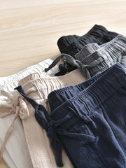 天然麻 ゴムウエストスラックス