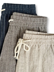 ヴィンテージストライプ 抗シワリネンコットン クロップドパンツ