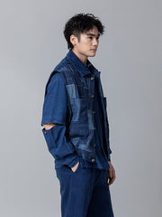 パッチワーク コーデュロイ ワイドショルダーベスト