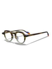 メガネのキーホールブリッジとカラフルなテンプルの詳細