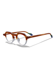 メガネのキーホールブリッジとカラフルテンプルのディテール特写