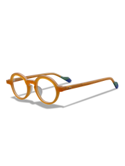 メガネのキーホールブリッジとカラフルテンプルのディテール特写