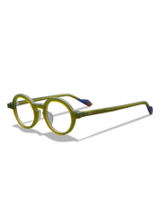 メガネのキーホールブリッジとカラフルテンプルのディテール特写