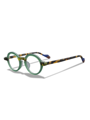 メガネのキーホールブリッジとカラフルテンプルのディテール特写