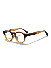 メガネのキーホールブリッジとテンプルのディテール特写