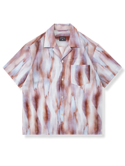 白地に赤い抽象柄 アロハシャツ