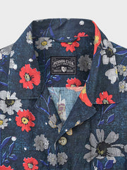 ブルー 花柄 アロハシャツ