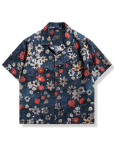 ブルー 花柄 アロハシャツ