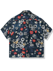ブルー 花柄 アロハシャツ