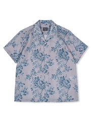 青いバラ柄 アロハシャツ