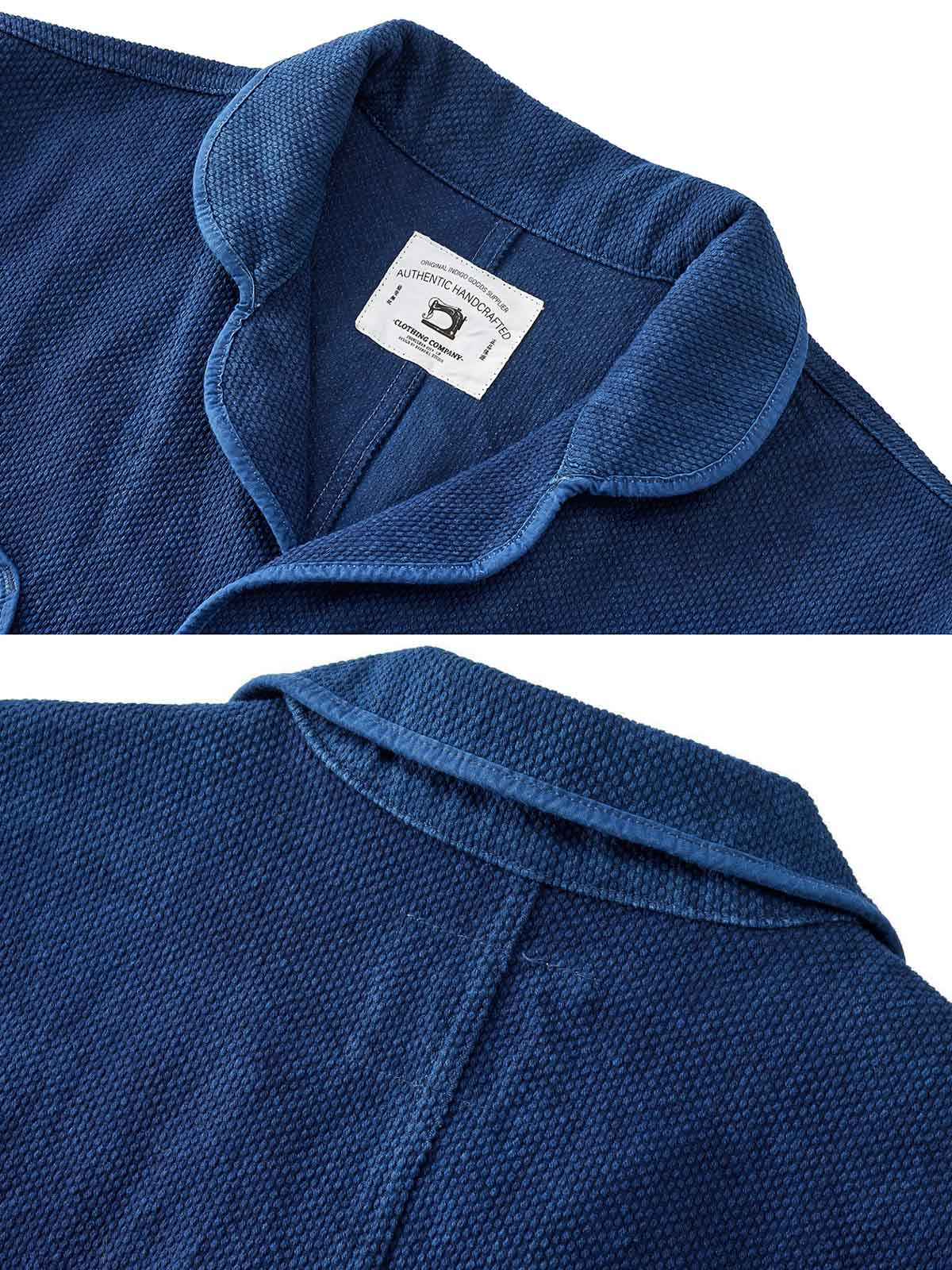 剣道刺し子の風合いと水牛ボタンのクローズアップ